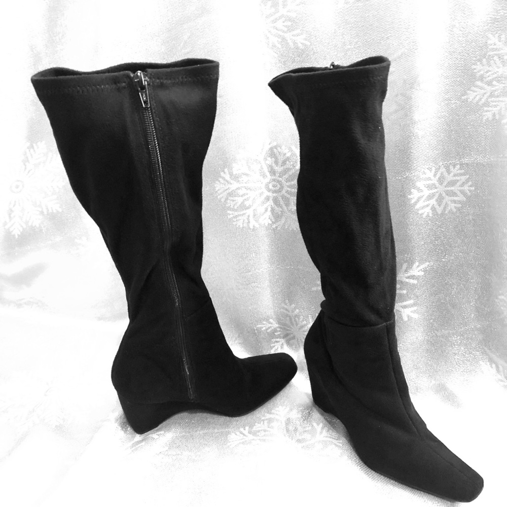 Apostrophe Black  Suede wedge boots.